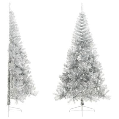 vidaXL Umělý poloviční vánoční stromek se stojanem stříbrný 240 cm PET