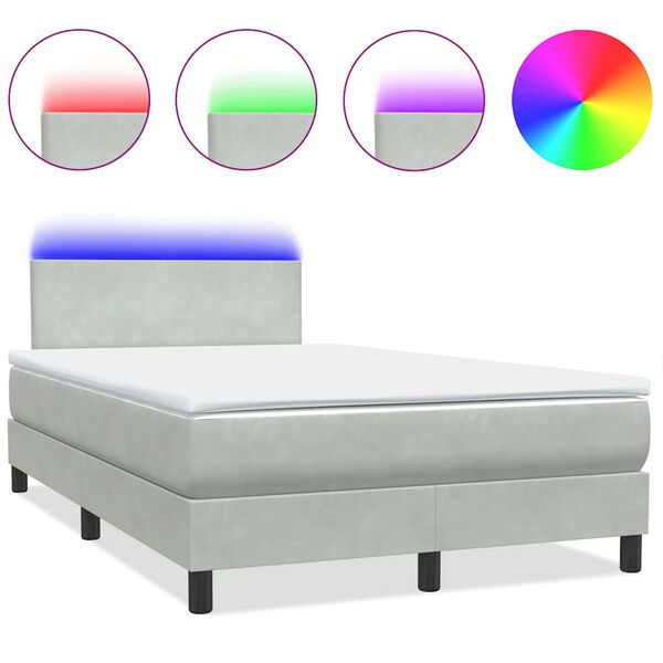 vidaXL Box spring postel s matrac&iacute; a LED světle &scaron;ed&aacute; 120x220 cm samet