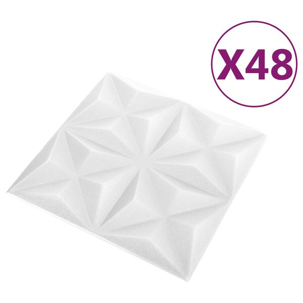 vidaXL N&aacute;stěnn&eacute; panely 48 pcs Origami b&iacute;l&aacute; 50 x 50 cm XPS pěna