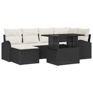 vidaXL Sada zahradn&iacute;ch pohovek s &uacute;loži&scaron;těm 7 pcs Čern&aacute; Poly ratan