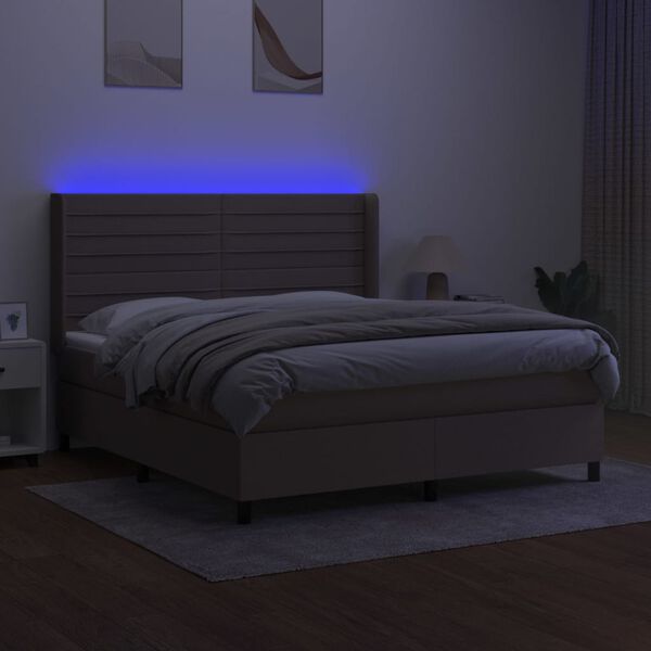 vidaXL Box spring postel s matrac&iacute; a LED taupe 180x200 cm textil