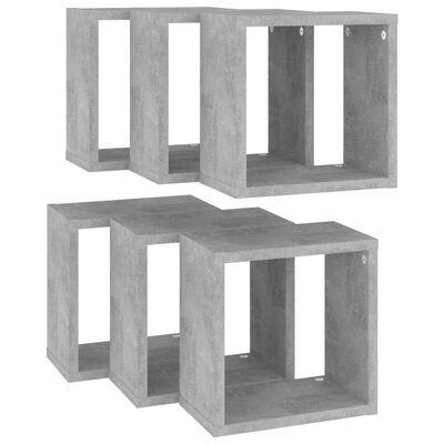 vidaXL Nástěnné police kostky 6 ks betonově šedé 26 x 15 x 26 cm