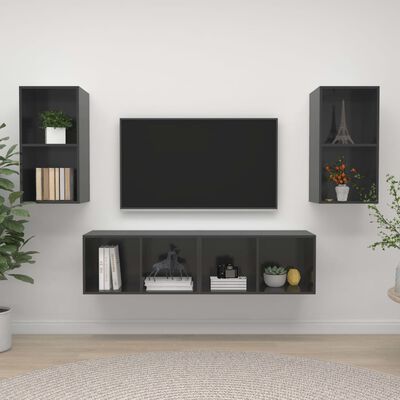 vidaXL Nástěnné TV skříňky 4 ks šedé s vysokým leskem dřevotříska