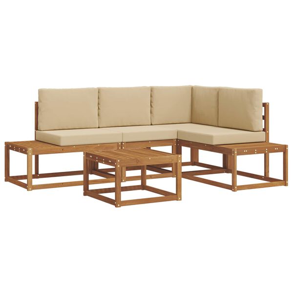 vidaXL Venkovn&iacute; pohovkov&aacute; souprava 5 Kus Přirozen&aacute; a B&eacute;žov&aacute;