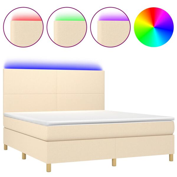 vidaXL Box spring postel s matrac&iacute; a LED kr&eacute;mov&aacute; 180x200 cm textil