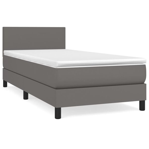 vidaXL Box spring postel s matrac&iacute; &scaron;ed&aacute; 100x200 cm uměl&aacute; kůže