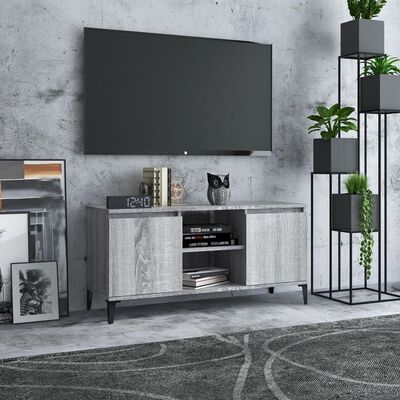 vidaXL TV stolek s kovovými nohami šedý sonoma 103,5 x 35 x 50 cm