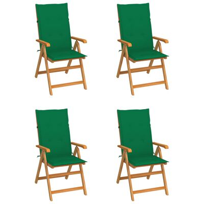 vidaXL Zahradní židle 4 ks zelené podušky masivní teak