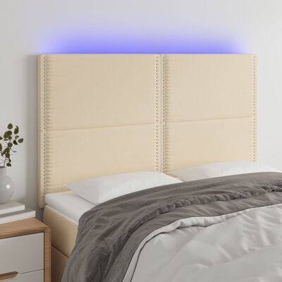 vidaXL Čelo postele s LED krémové 144x5x118/128 cm textil
