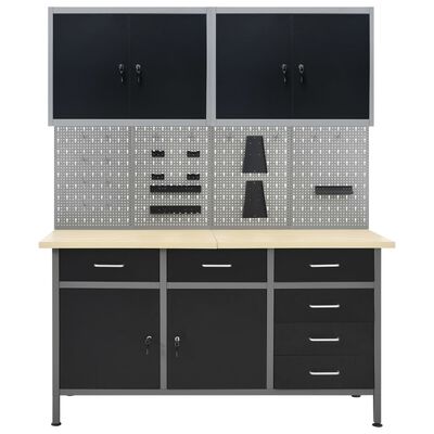 vidaXL Pracovní stůl se čtyřmi nástěnnými panely a dvěma skříňkami