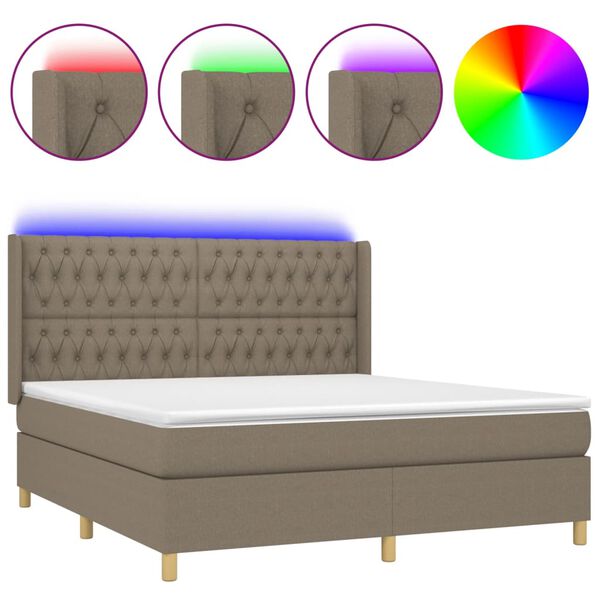 vidaXL Box spring postel s matrac&iacute; a LED taupe 180x200 cm textil