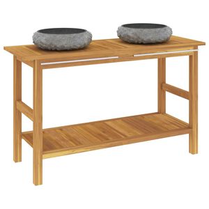 vidaXL Koupelnov&aacute; skř&iacute;ňka s umyvadly z čern&eacute;ho mramoru masivn&iacute; teak