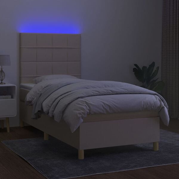 vidaXL Box spring postel s matrac&iacute; a LED kr&eacute;mov&aacute; 100x200 cm textil