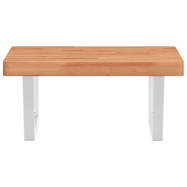 vidaXL Deska pod umyvadlo n&aacute;stěnn&aacute; ocel a masivn&iacute; bukov&eacute; dřevo