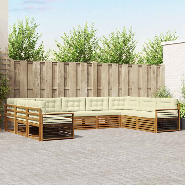 vidaXL Sedac&iacute; soupravy 9 pcs Přirozen&aacute; a Kr&eacute;mov&aacute; Masivn&iacute; ak&aacute;tov&eacute; dřevo