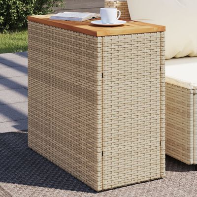 vidaXL Zahradní stolek s dřevěnou deskou béžový 58x27,5x55cm polyratan