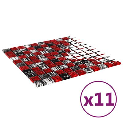vidaXL Mozaikové dlaždice 11 ks červeno-černé 30 x 30 cm sklo