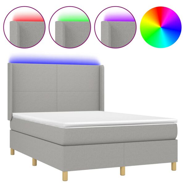 vidaXL Box spring postel s matrac&iacute; a LED světle &scaron;ed&aacute; 140x190 cm textil