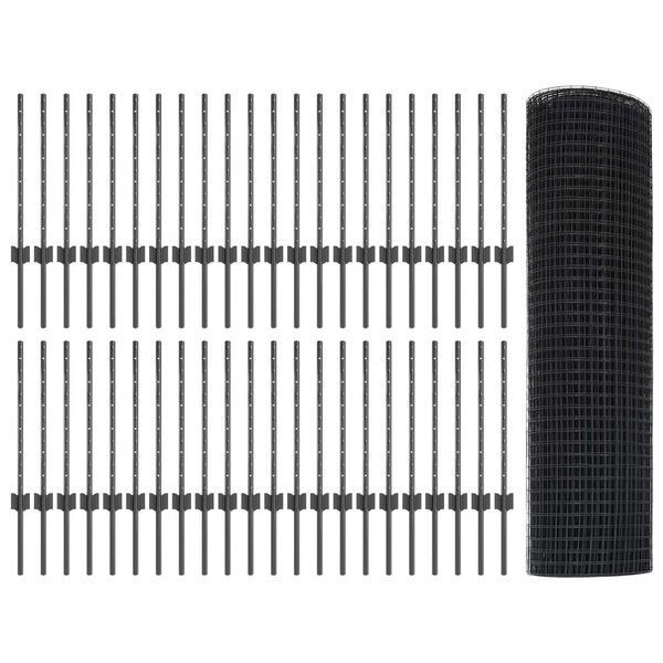 vidaXL Plot s sloupkem &Scaron;ed&aacute; 0,5 x 100 m Ocel a PVC