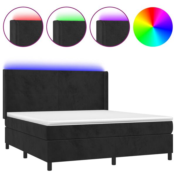 vidaXL Box spring postel s matrac&iacute; a LED čern&aacute; 160x200 cm samet