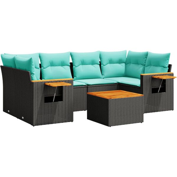 vidaXL 7d&iacute;ln&aacute; zahradn&iacute; sedac&iacute; souprava s podu&scaron;kami čern&aacute; polyratan