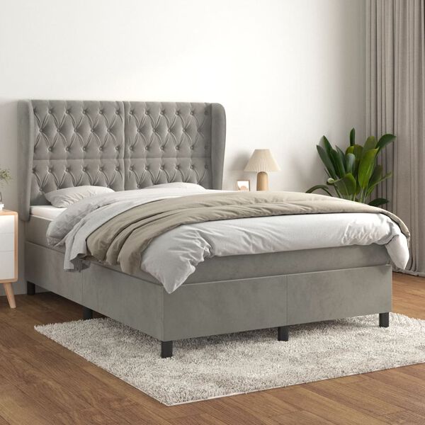 vidaXL Box spring postel s matrac&iacute; světle &scaron;ed&aacute; 140x200 cm samet