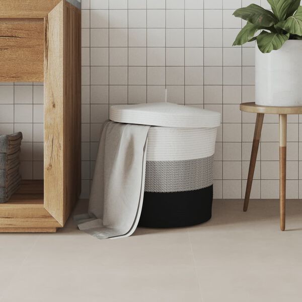 vidaXL Úložný koš s víkem bílý a černý Ø 40 x 35 cm bavlna