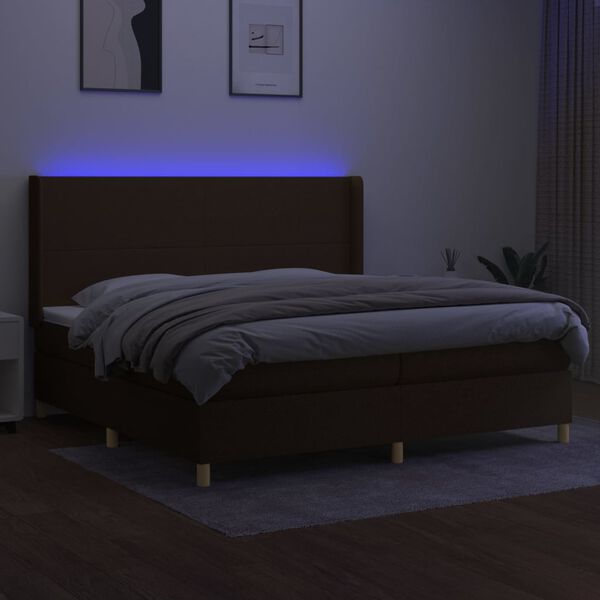 vidaXL Box spring postel s matrac&iacute; a LED tmavě hněd&aacute; 200x200 cm textil