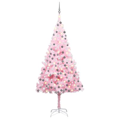 vidaXL Umělý vánoční stromek s LED a sadou koulí růžový 210 cm PVC