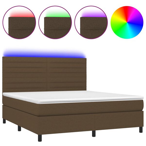 vidaXL Box spring postel s matrac&iacute; a LED tmavě hněd&aacute; 160x200 cm textil