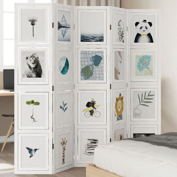 vidaXL Parav&aacute;n 5d&iacute;ln&yacute; b&iacute;l&yacute; masivn&iacute; dřevo pavlovnie