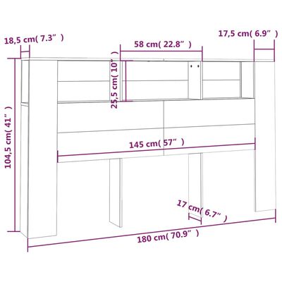 vidaXL Čelo postele s úložným prostorem šedé sonoma 180x18,5x104,5 cm