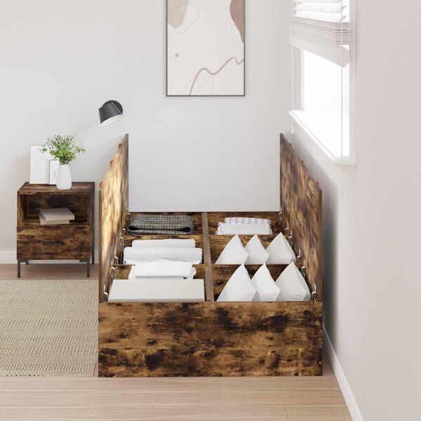 vidaXL Rám postele s úložným prostorem Kouřový dub 90 x 190 cm