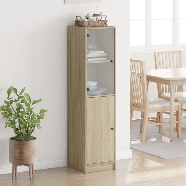 vidaXL Highboard se skleněn&yacute;mi dv&iacute;řky dub sonoma 35 x 37 x 142 cm
