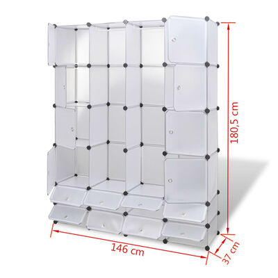 vidaXL Modulární skříň s 18 přihrádkami bílá 37 x 146 x 180,5 cm