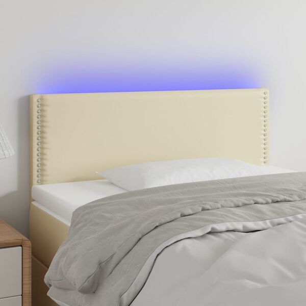 vidaXL Čelo postele s LED kr&eacute;mov&eacute; 90x5x78/88 cm uměl&aacute; kůže
