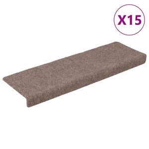 vidaXL Schodov&eacute; rohože samolepic&iacute; 15 ks 65 x 21 x 4 cm světle hněd&eacute; s obd&eacute;ln&iacute;kov&yacute;m okrajem