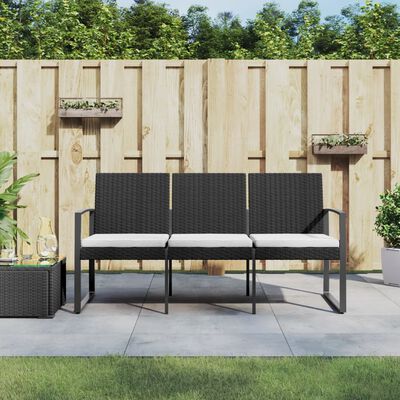 vidaXL 3místná zahradní lavice s poduškami černá PP ratan