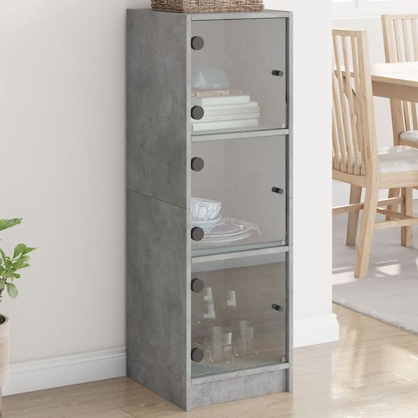 vidaXL Highboard se skleněn&yacute;mi dv&iacute;řky betonově &scaron;ed&yacute; 35 x 37 x 109 cm