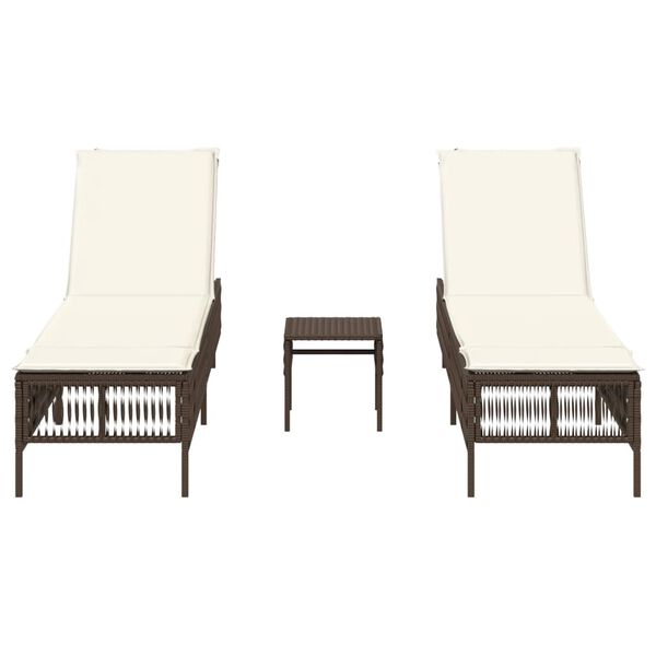 vidaXL Zahradn&iacute; leh&aacute;tka 2 ks se stolkem hněd&aacute; polyratan