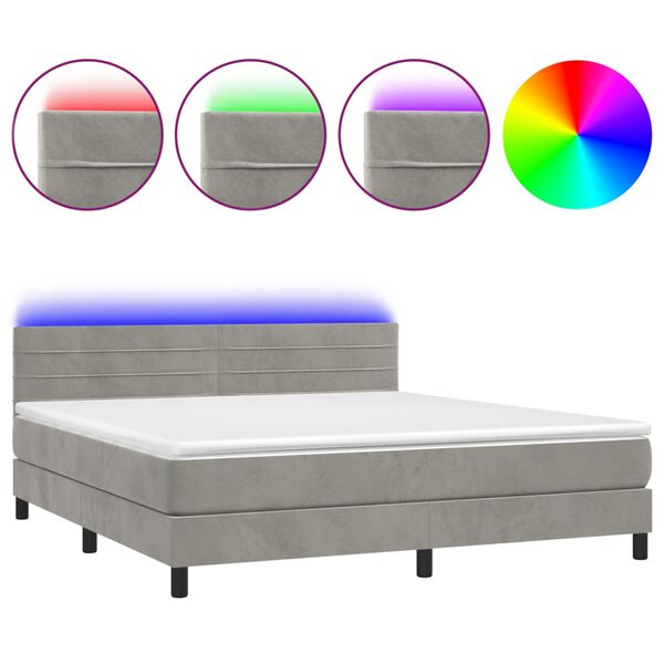 vidaXL Box spring postel s matrac&iacute; a LED světle &scaron;ed&aacute; 160x200 cm samet