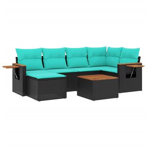 vidaXL 7dílná zahradní sedací souprava s poduškami černá polyratan