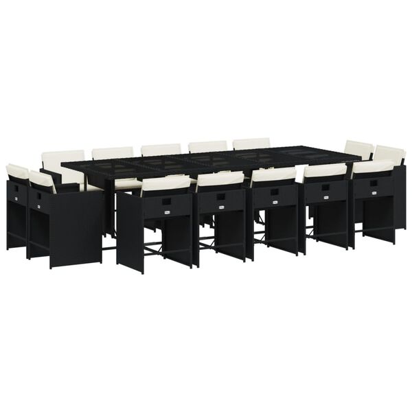 vidaXL 15d&iacute;ln&yacute; zahradn&iacute; j&iacute;deln&iacute; set s podu&scaron;kami čern&yacute; polyratan