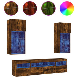 vidaXL 5d&iacute;ln&aacute; ob&yacute;vac&iacute; stěna s LED kouřov&yacute; dub kompozitn&iacute; dřevo
