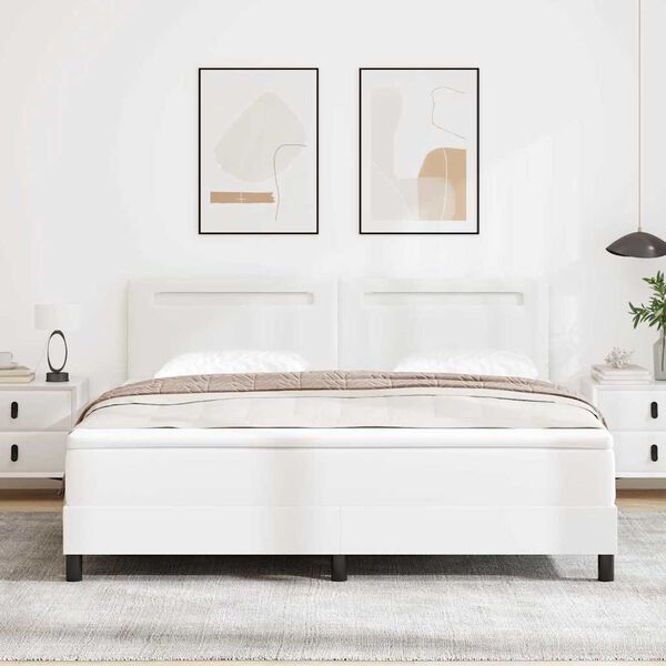 vidaXL Postel s boxspringem s matrac&iacute; B&iacute;l&aacute; 180 x 200 cm Uměl&aacute; kůže