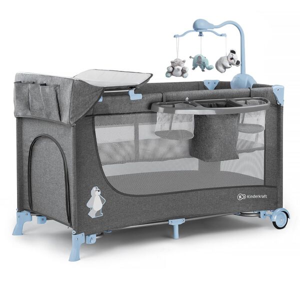 Kinderkraft Skl&aacute;dac&iacute; dětsk&aacute; post&yacute;lka JOY s př&iacute;slu&scaron;enstv&iacute;m modr&aacute; a &scaron;ed&aacute;