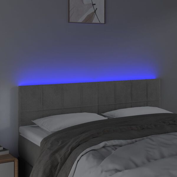vidaXL Čelo postele s LED světle šedé 144 x 5 x 78/88 cm samet