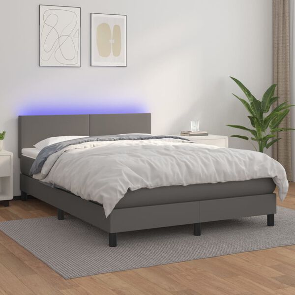 vidaXL Box spring postel s matrac&iacute; a LED &scaron;ed&aacute; 140x200 cm uměl&aacute; kůže