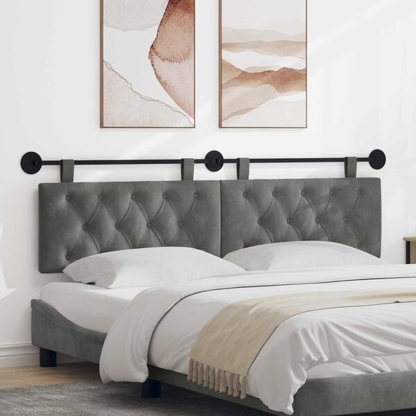 vidaXL Z&aacute;věsn&aacute; čeln&iacute; deska N&aacute;stěnn&yacute; Tmavě &scaron;ed&aacute; 190 x 55 x 7 cm samet