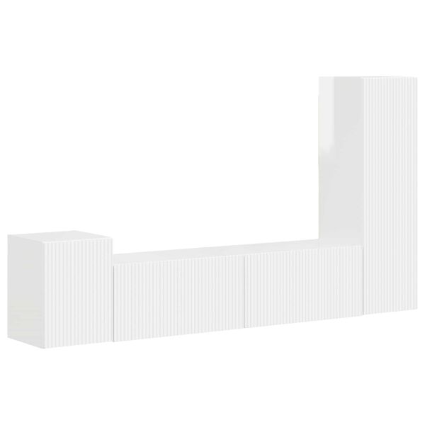 vidaXL Sestava TV skř&iacute;něk 4 pcs Vysoce leskl&aacute; b&iacute;l&aacute; kompozitn&iacute; dřevo